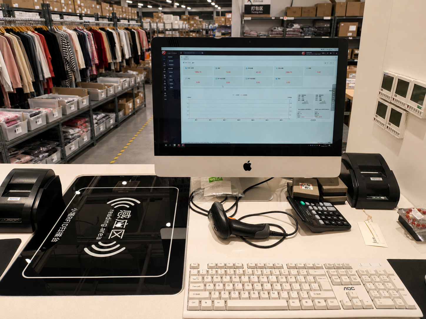 Apparel e-commerce packing and RFID shipping verification station