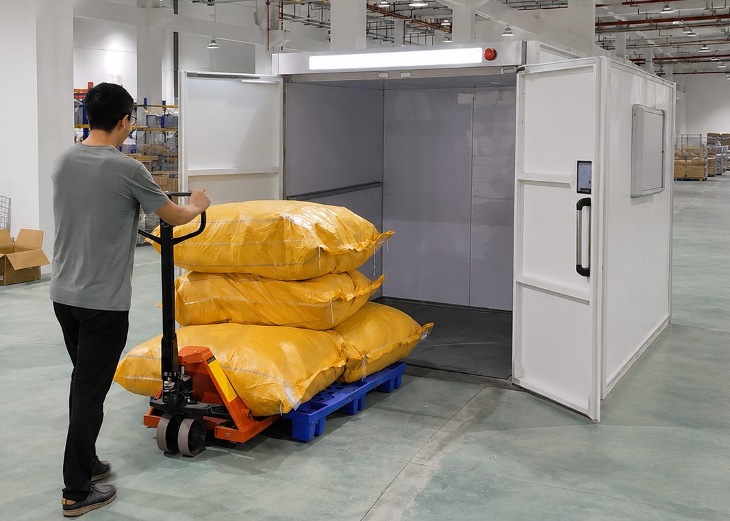 RFID shipping verification area in an apparel distribution warehouse