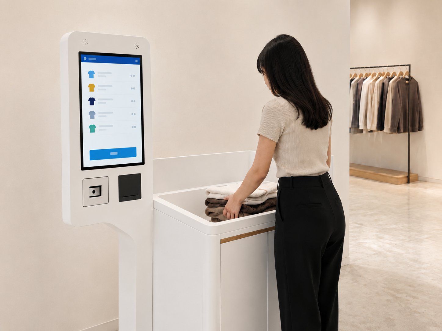 UHF RFID self checkout kiosk displaying a multi-item apparel order